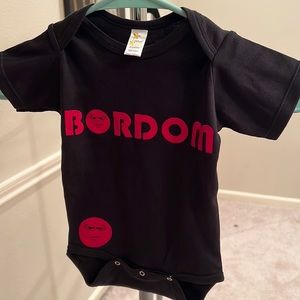Black and red BORDOM onesie